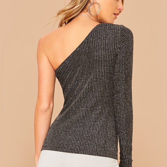 New One shoulder sparkly glitter ribbed top - Picture 2 of 2